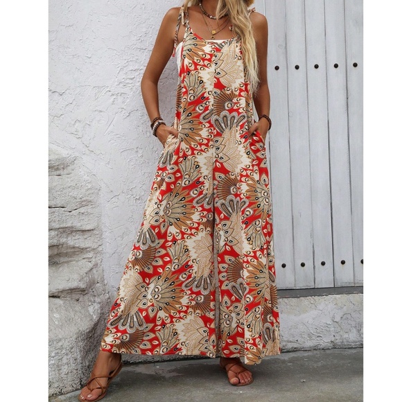 Boho Floral Print Wide leg Cami Jumpsuit - Picture 3 of 4
